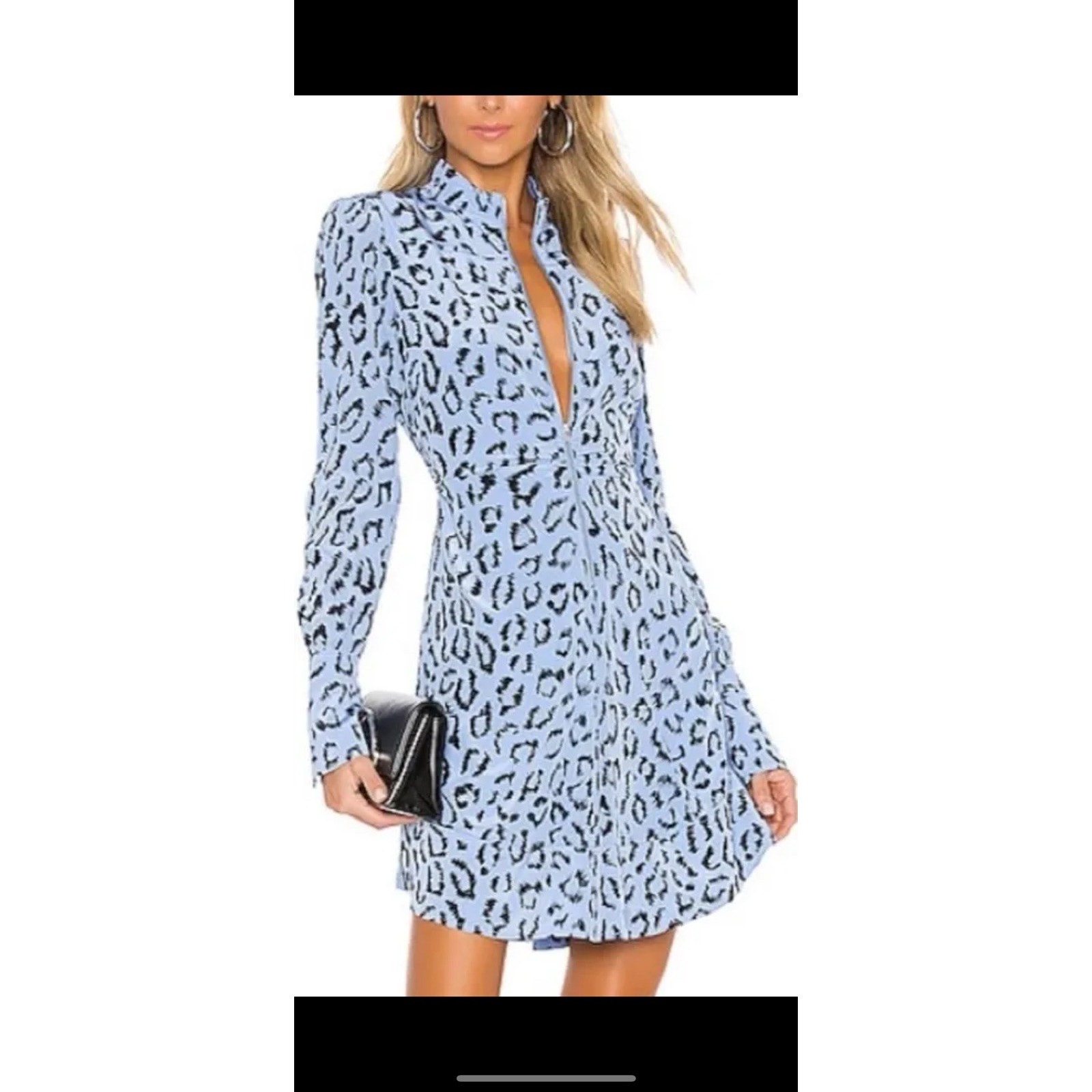 A.L.C. Women's Blue Leopard Marcella Print Zip Up 100% Silk Size 4 Dress